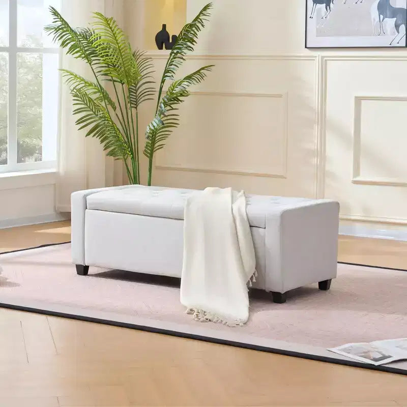 TUYOHW 48 Tufted Storage Ottoman Bench with Safety Hinge - Upholstered Diamond Stitched Entryway Bench,End of Bed Bench for Living Room,Bedroom
