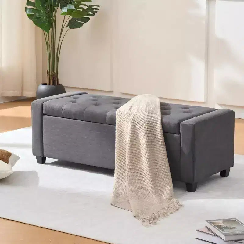 48-Inch Tufted Storage Ottoman Bench with Safety Hinge