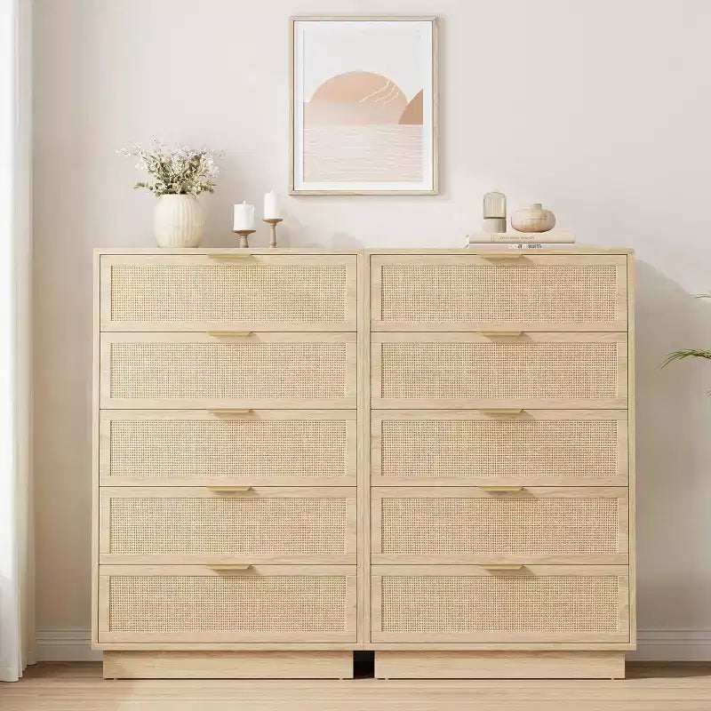 5-Drawer Rattan Dresser with Integrated Legs