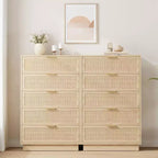 5-Drawer Rattan Dresser with Integrated Legs