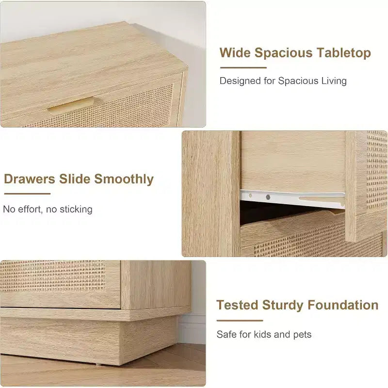 5-Drawer Rattan Dresser with Integrated Legs