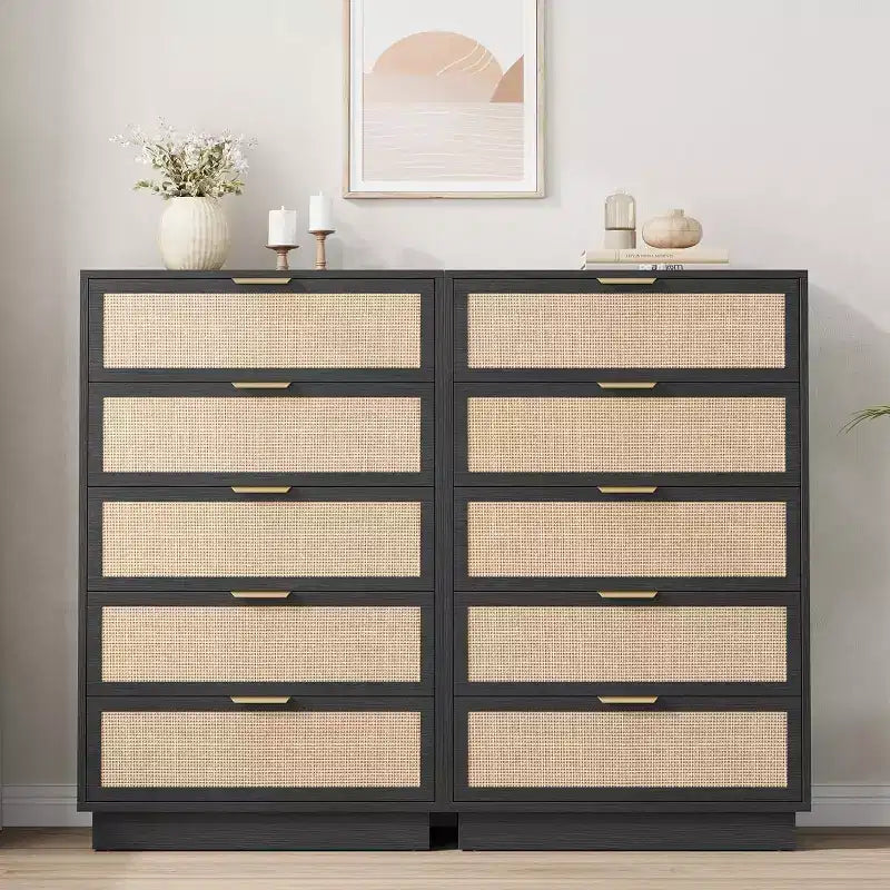 5-Drawer Rattan Dresser with Integrated Legs
