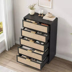 5-Drawer Rattan Dresser with Integrated Legs