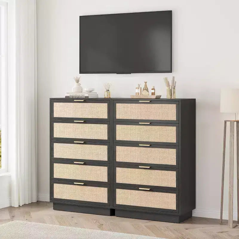 5-Drawer Rattan Dresser with Integrated Legs