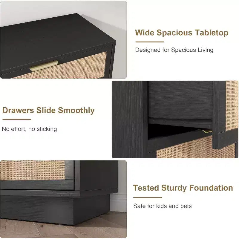 5-Drawer Rattan Dresser with Integrated Legs