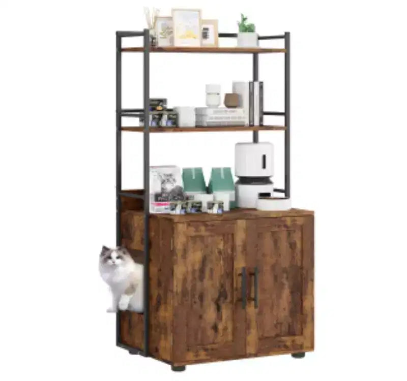 2-Tier Cat Litter Cabinet, MDF & PB & Iron,