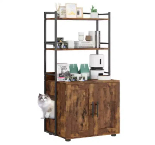 2-Tier Cat Litter Cabinet, MDF & PB & Iron,