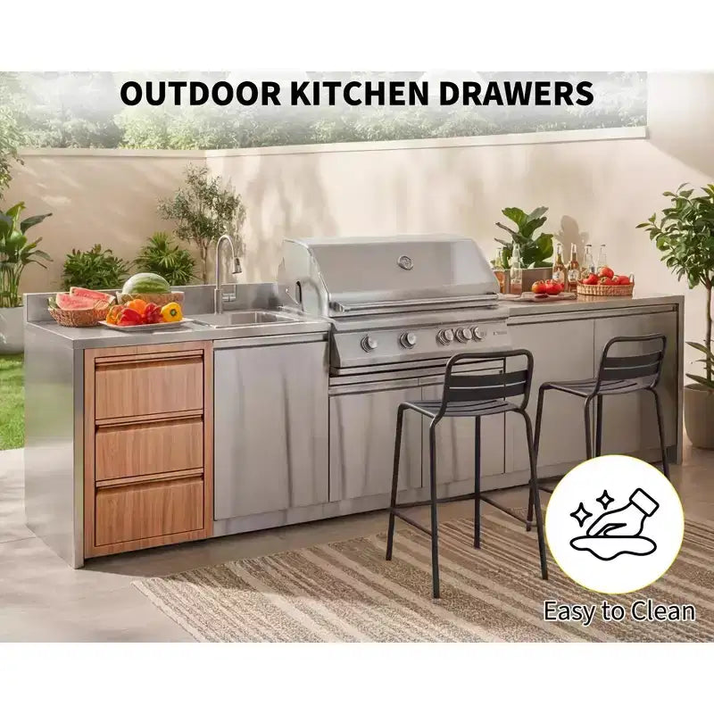 Stainless Steel Triple Drawer Unit, Flush Mount 14W for Outdoor Kitchen Island