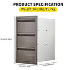 Stainless Steel Triple Drawer Unit, Flush Mount 14W for Outdoor Kitchen Island