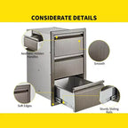 Stainless Steel Triple Drawer Unit, Flush Mount 14W for Outdoor Kitchen Island
