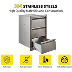 Stainless Steel Triple Drawer Unit, Flush Mount 14W for Outdoor Kitchen Island