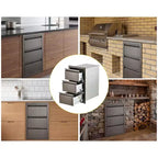 Stainless Steel Triple Drawer Unit, Flush Mount 14W for Outdoor Kitchen Island