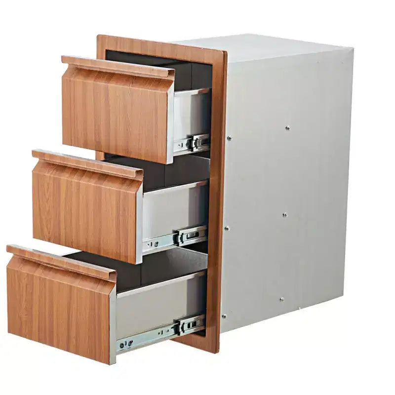Stainless Steel Triple Drawer Unit, Flush Mount 14W for Outdoor Kitchen Island