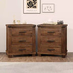 Rustic Solid Wood Nightstand with 3-Drawer (Set of 2)