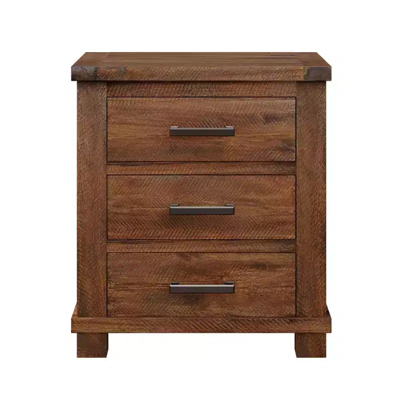 Rustic Solid Wood Nightstand with 3-Drawer (Set of 2)