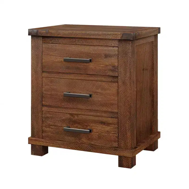 Rustic Solid Wood Nightstand with 3-Drawer (Set of 2)