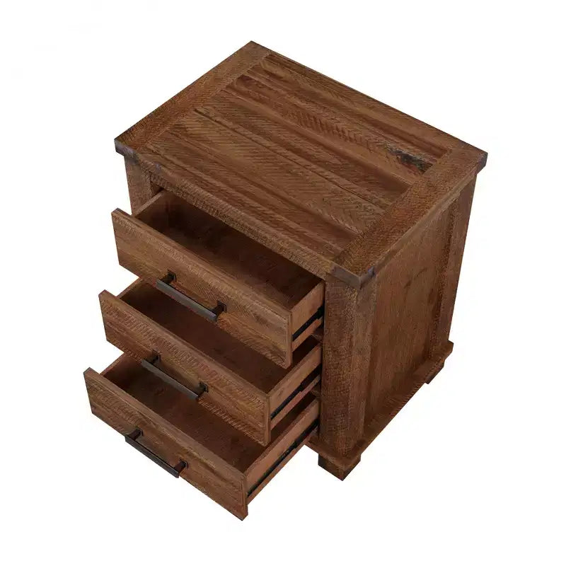 Rustic Solid Wood Nightstand with 3-Drawer (Set of 2)