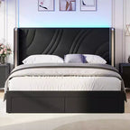 GDFStudio Maggie Modern Upholstered LED Bed Frame with Storage Drawers and RGB Light