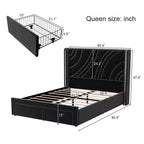 Modern Upholstered LED Bed Frame with Storage Drawers