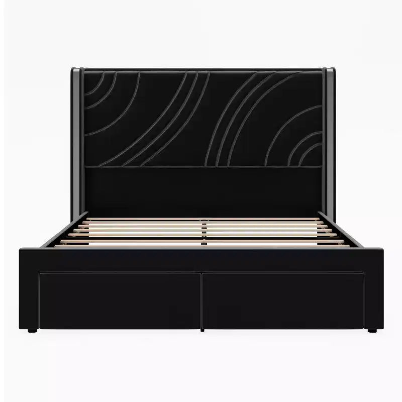 Modern Upholstered LED Bed Frame with Storage Drawers