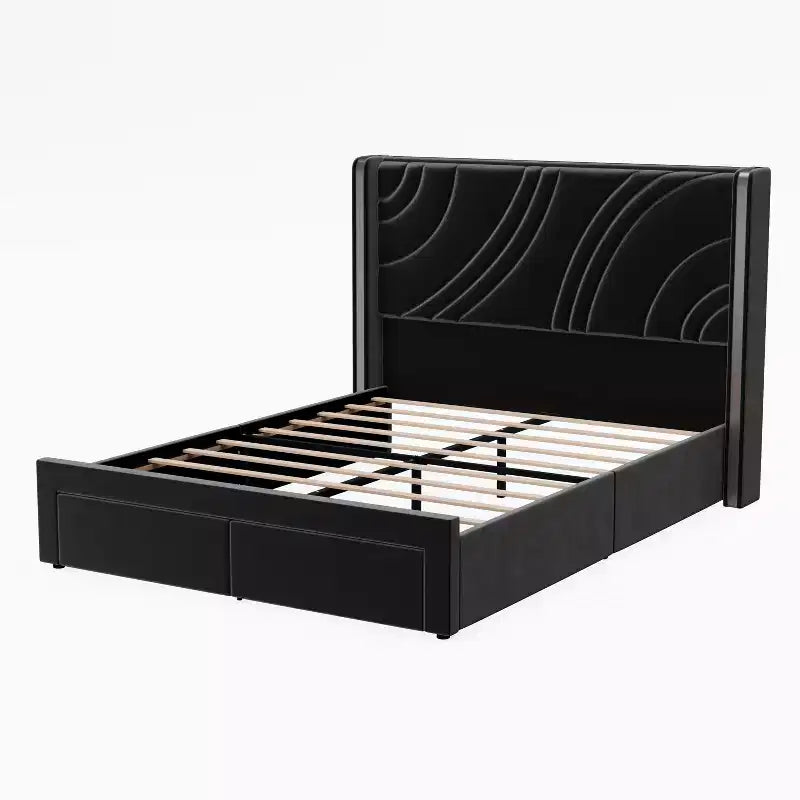 Modern Upholstered LED Bed Frame with Storage Drawers