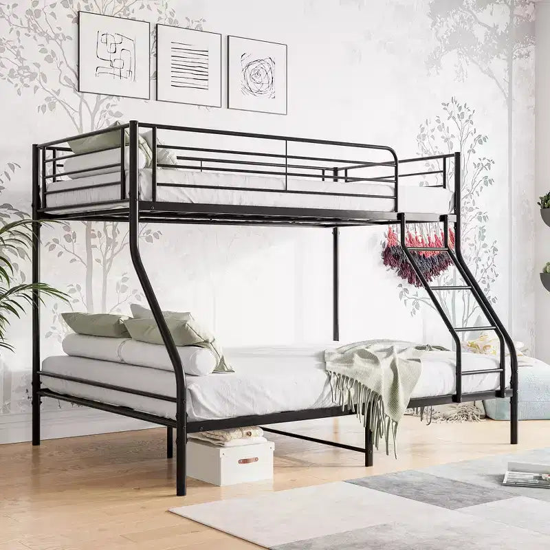 MAYEERTY Twin-Over-Full Heavy Duty Metal Bunk Bed with Enhanced Guardrail & Inclined Ladder for Bedroom & Dorm