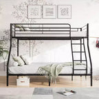 Twin-Over-Full Metal Bunk Bed with Guardrails and Inclined Ladder