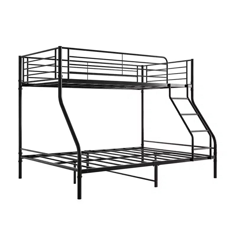 Twin-Over-Full Metal Bunk Bed with Guardrails and Inclined Ladder