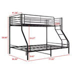 Twin-Over-Full Metal Bunk Bed with Guardrails and Inclined Ladder