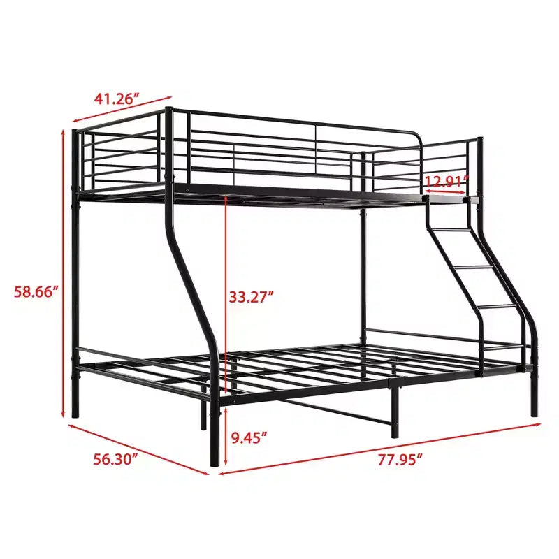 Twin-Over-Full Metal Bunk Bed with Guardrails and Inclined Ladder