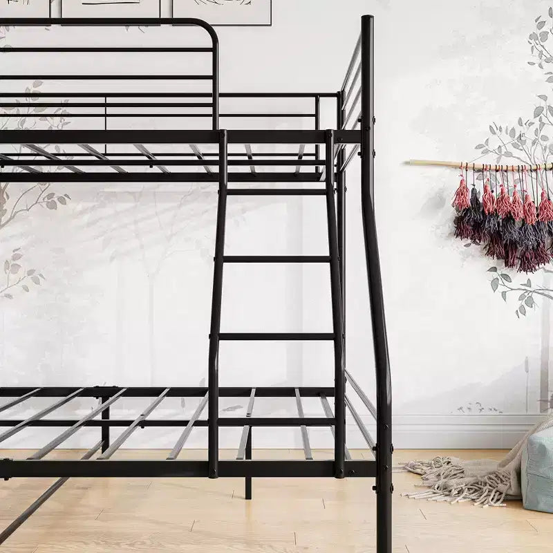 Twin-Over-Full Metal Bunk Bed with Guardrails and Inclined Ladder