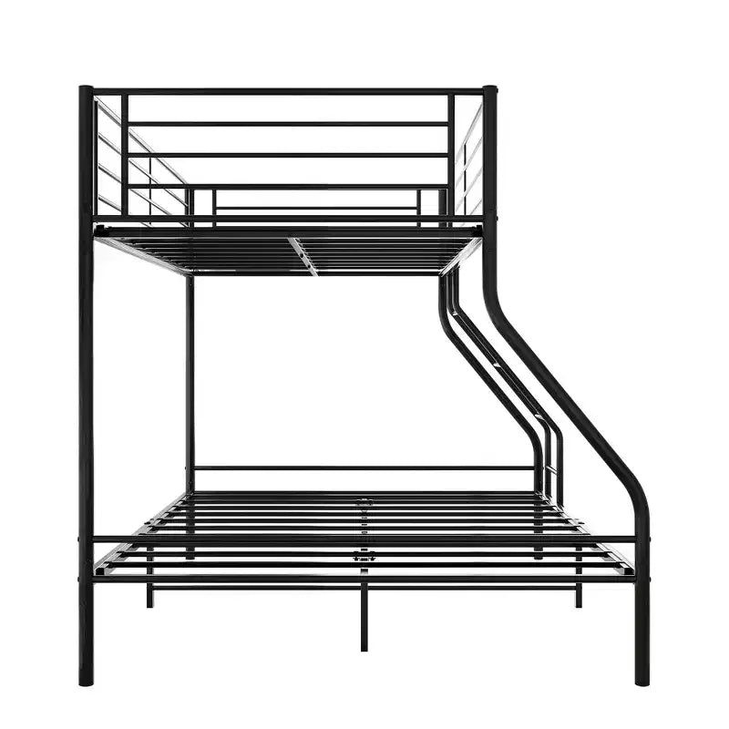 Twin-Over-Full Metal Bunk Bed with Guardrails and Inclined Ladder