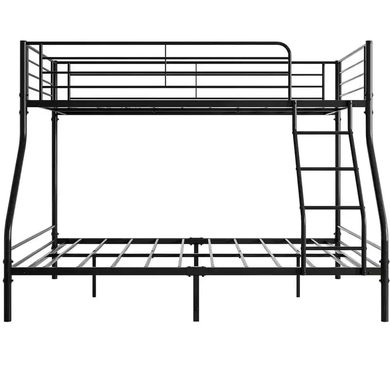 Twin-Over-Full Metal Bunk Bed with Guardrails and Inclined Ladder