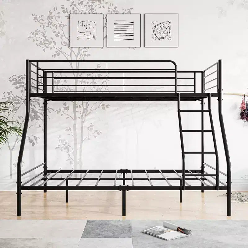 Twin-Over-Full Metal Bunk Bed with Guardrails and Inclined Ladder