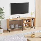 Acekool Industrial TV Stand with Metal Mesh Sliding Doors, Modern Wood Cabinet, Metal Legs, Cable Management, for Living Room