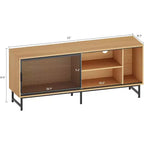 Industrial TV Stand with Mesh Sliding Doors and Wood Cabinet