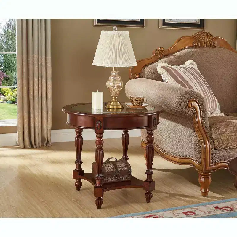 EHMKNP Oval Classic Solid Wood End Table with Glass Top