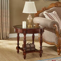 Oval Solid Wood End Table with Glass Top, 28 Inch Wide
