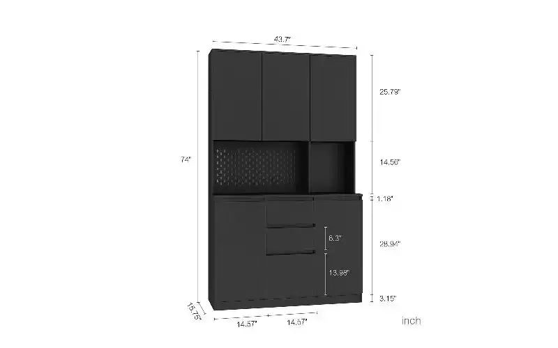 Freestanding Buffet Cabinet with Hutch – 6-Door Pantry Storage Cabinet with Charging Station