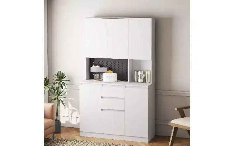 TUYOHW Freestanding Buffet Cabinet with Hutch, 6-Door Pantry Cabinet Cupboard, Versatile Wardrobe & Kitchen Storage Cabinet with Charging Station