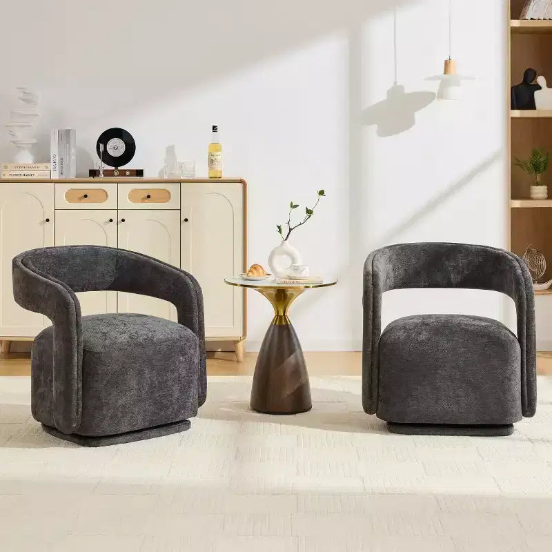 Modern Swivel Accent Chair with Curved Backrest and Chenille Upholstery