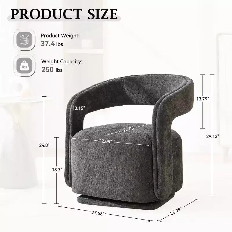Modern Swivel Accent Chair with Curved Backrest and Chenille Upholstery