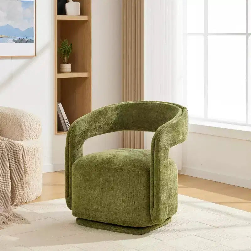 Modern Swivel Accent Chair with Curved Backrest and Chenille Upholstery