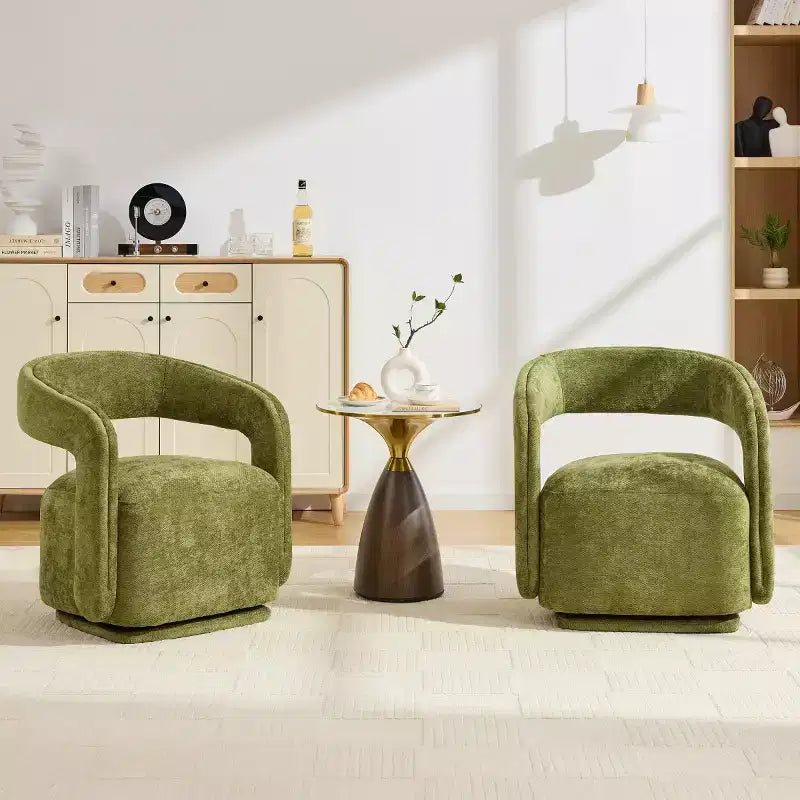 Modern Swivel Accent Chair with Curved Backrest and Chenille Upholstery