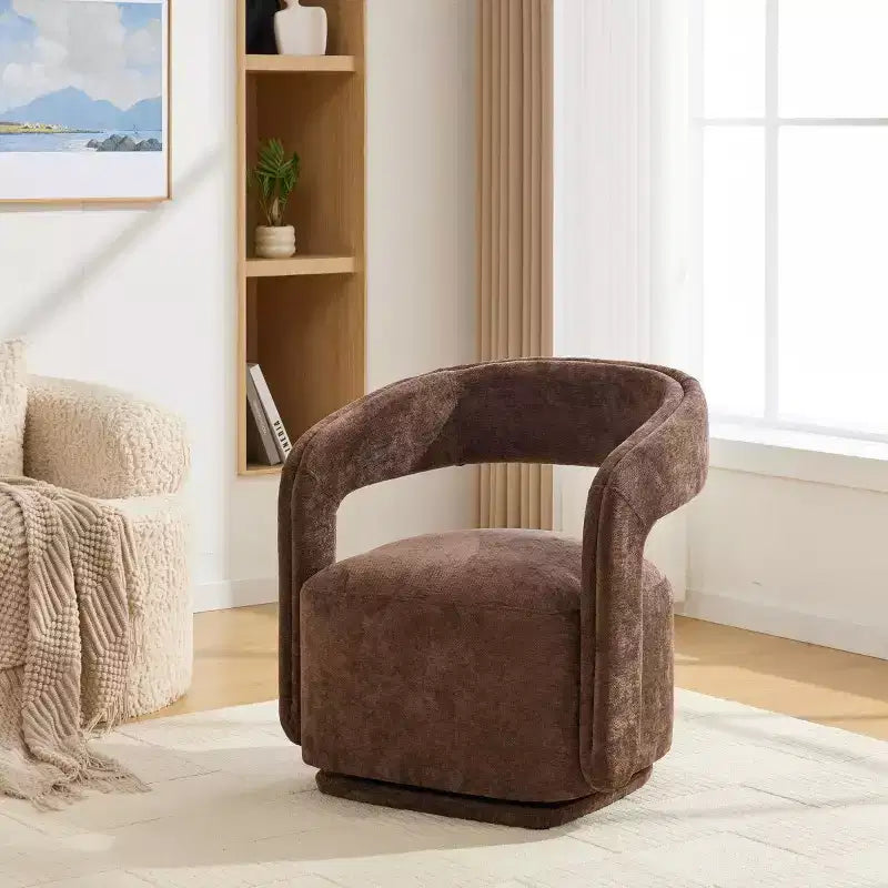 Modern Swivel Accent Chair with Curved Backrest and Chenille Upholstery