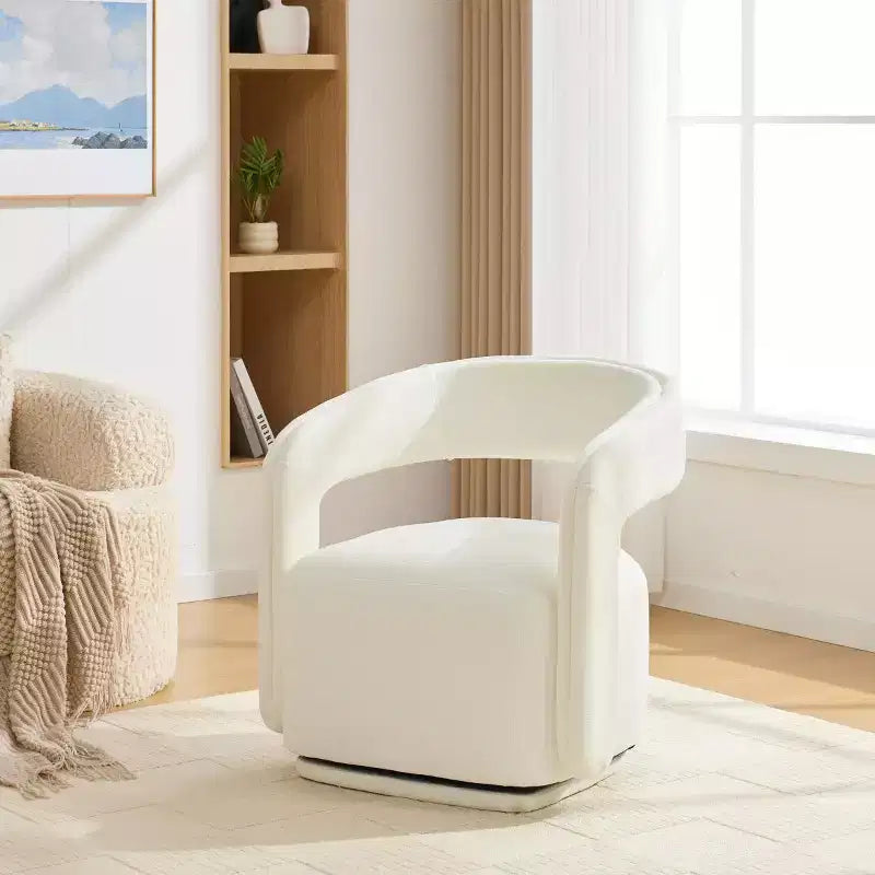 Modern Swivel Accent Chair with Curved Backrest and Chenille Upholstery