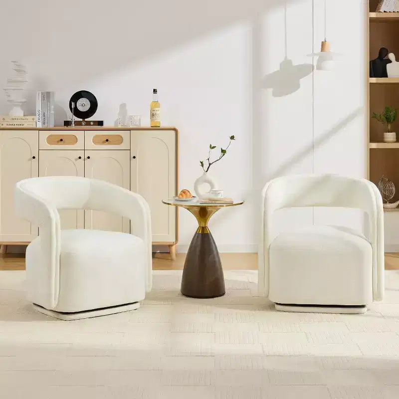 Modern Swivel Accent Chair with Curved Backrest and Chenille Upholstery