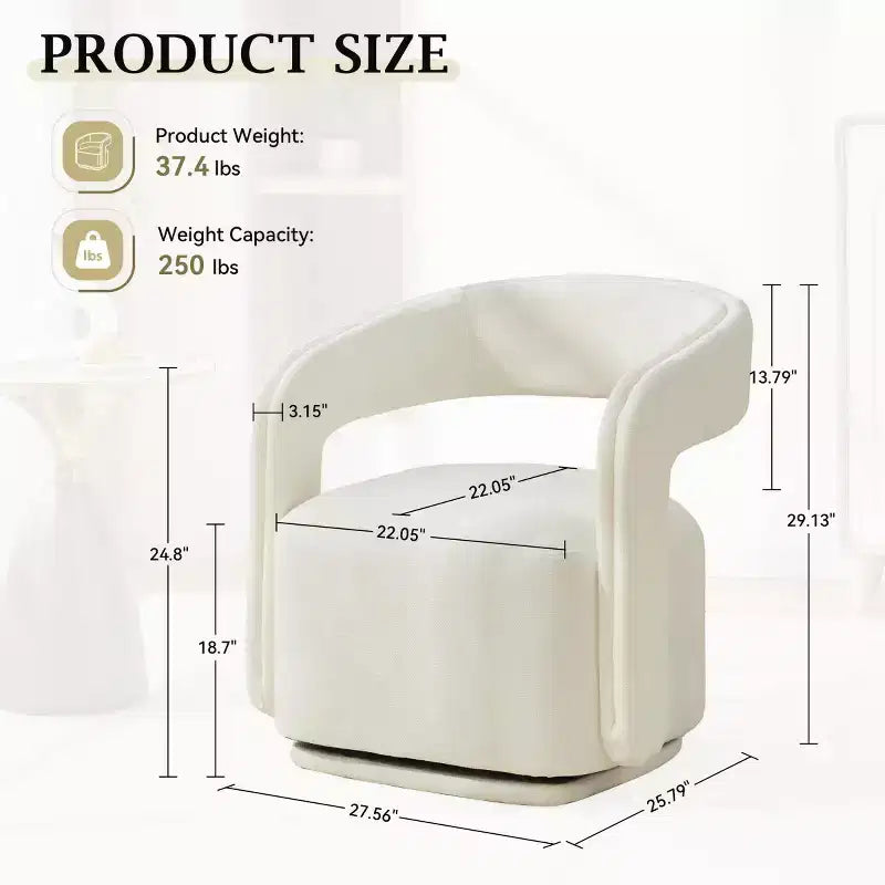 Modern Swivel Accent Chair with Curved Backrest and Chenille Upholstery