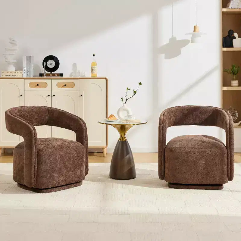 Modern Swivel Accent Chair with Curved Backrest and Chenille Upholstery