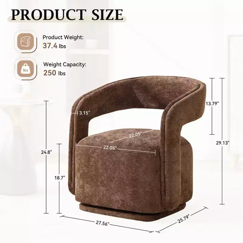 Modern Swivel Accent Chair with Curved Backrest and Chenille Upholstery